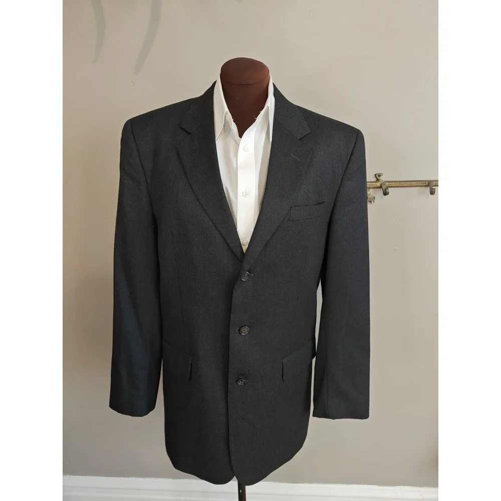 Jos A Bank 42L Charcoal Wool Blazer Mens 3 Button Sport Coat Gray Single Vented